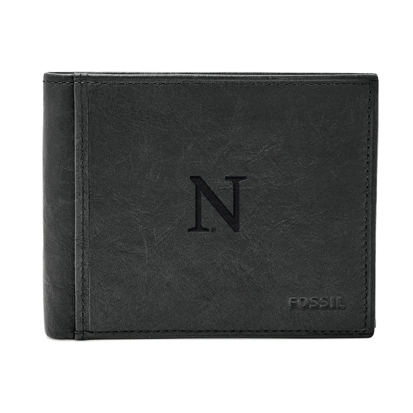 Men's Fossil Black Northwestern Wildcats Leather Ingram RFID Flip ID Bifold Wallet