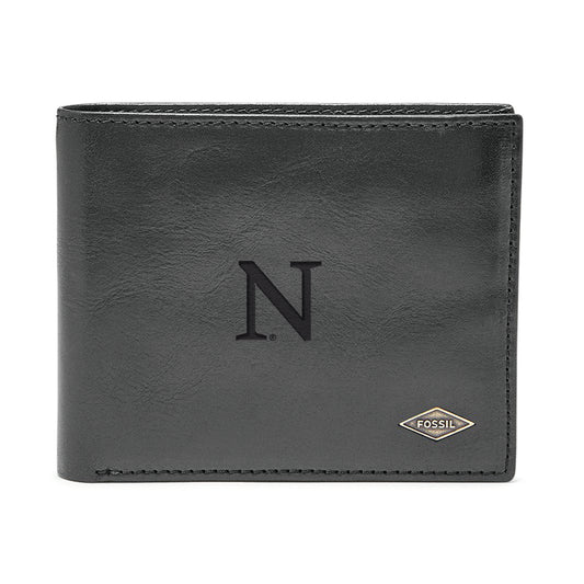 Men's Fossil Black Northwestern Wildcats Leather Ryan RFID Flip ID Bifold Wallet