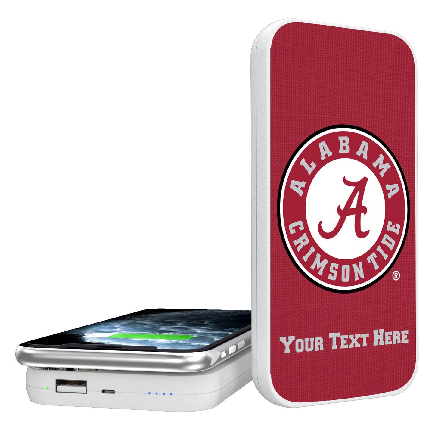 Alabama Crimson Tide Alternate Logo Personalized 5000 mAh Solid Design Wireless Powerbank