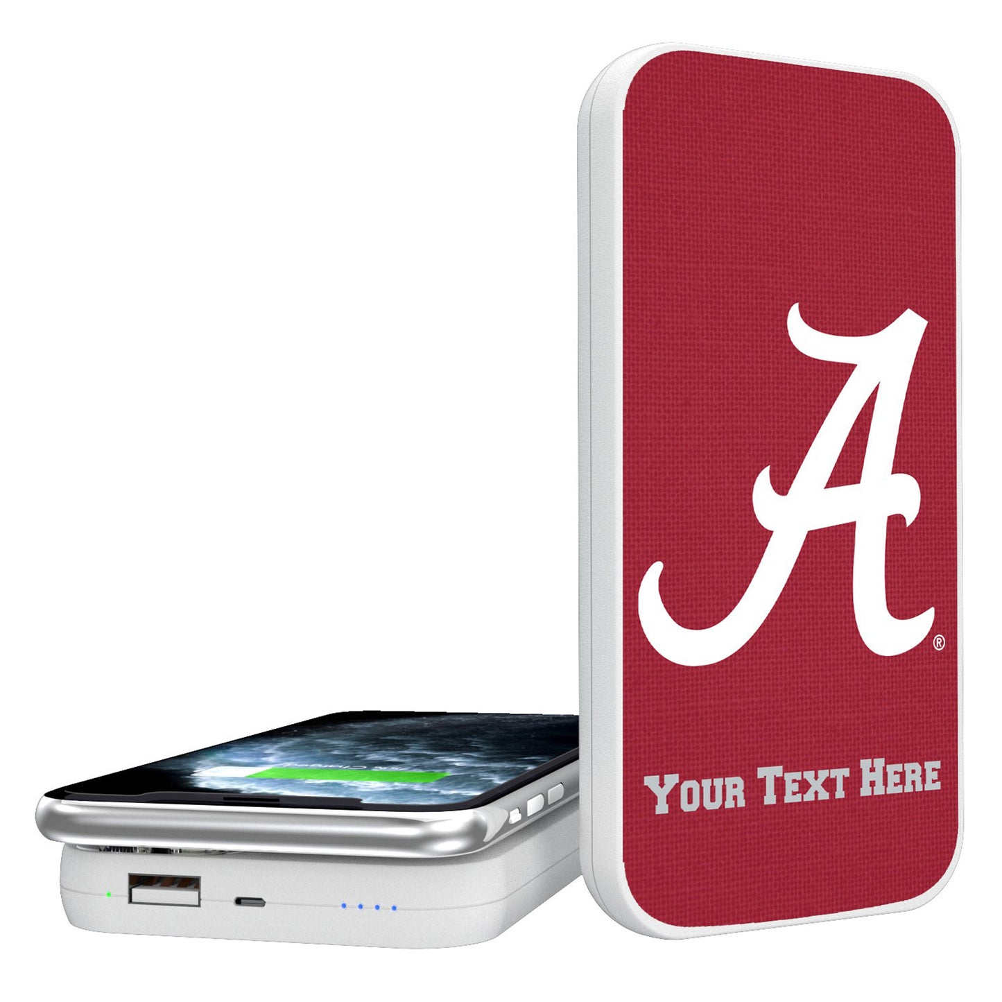 Alabama Crimson Tide Primary Logo Personalized 5000 mAh Solid Design Wireless Powerbank