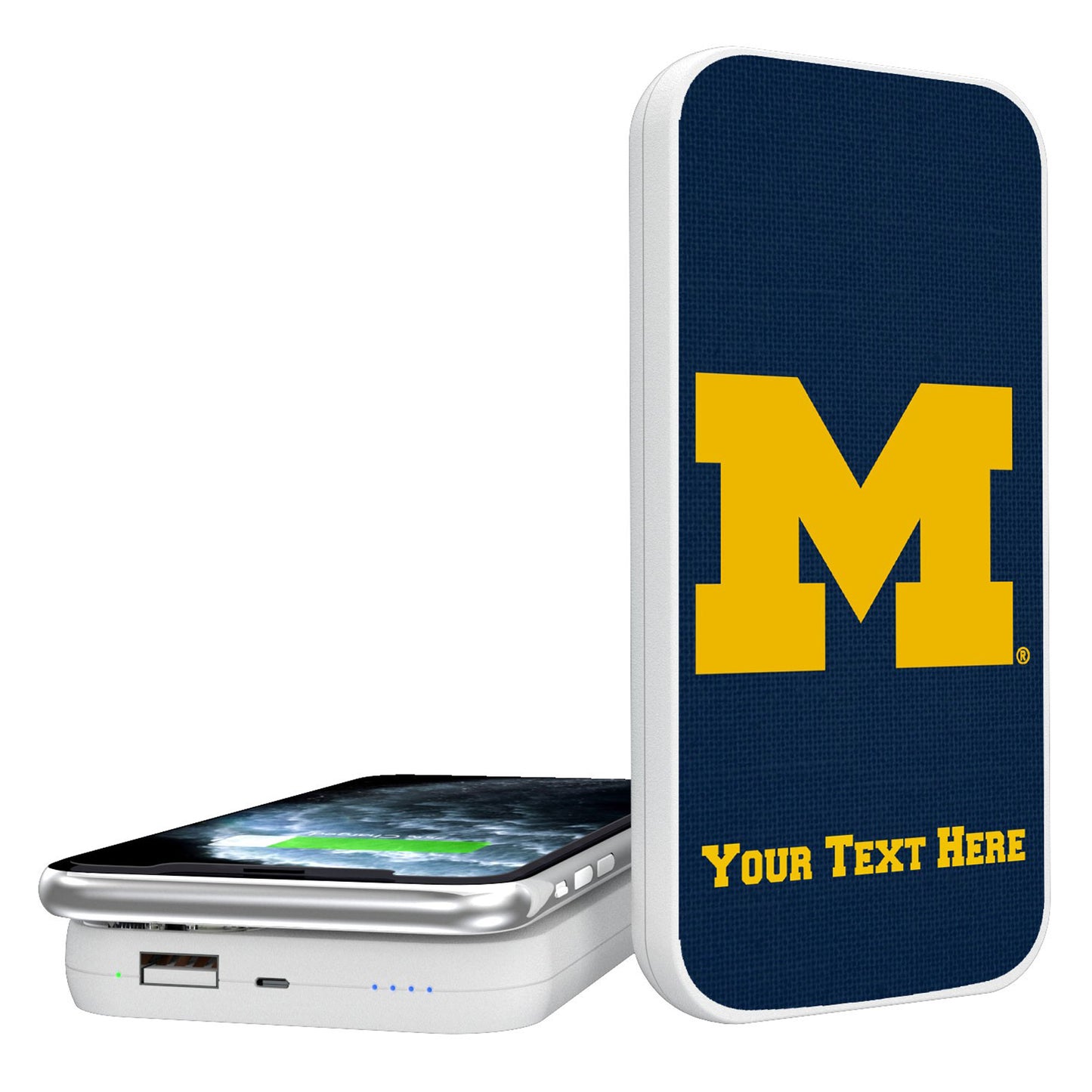 Michigan Wolverines Personalized 5000 mAh Solid Design Wireless Powerbank