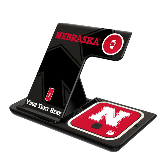 Nebraska Huskers Primary Logo Personalized 3-In-1 Wireless Charger