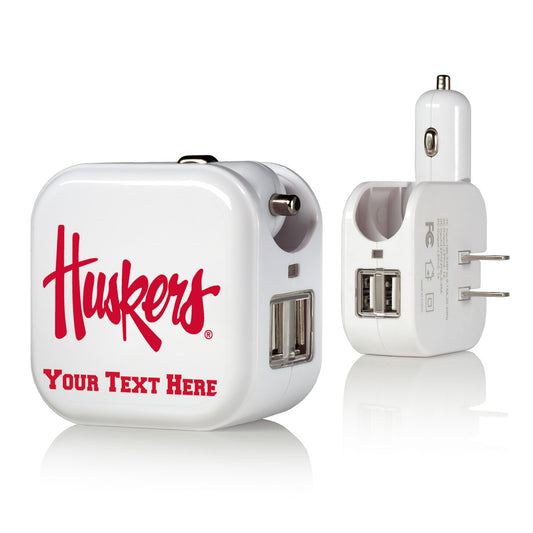 Nebraska Huskers Secondary Logo Personalized 2-In-1 USB Charger