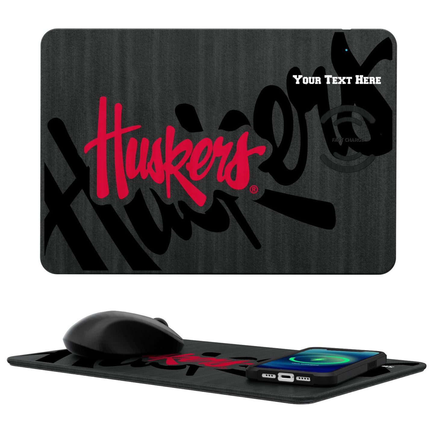 Nebraska Huskers Secondary Logo Personalized Wireless Charger & Mouse Pad