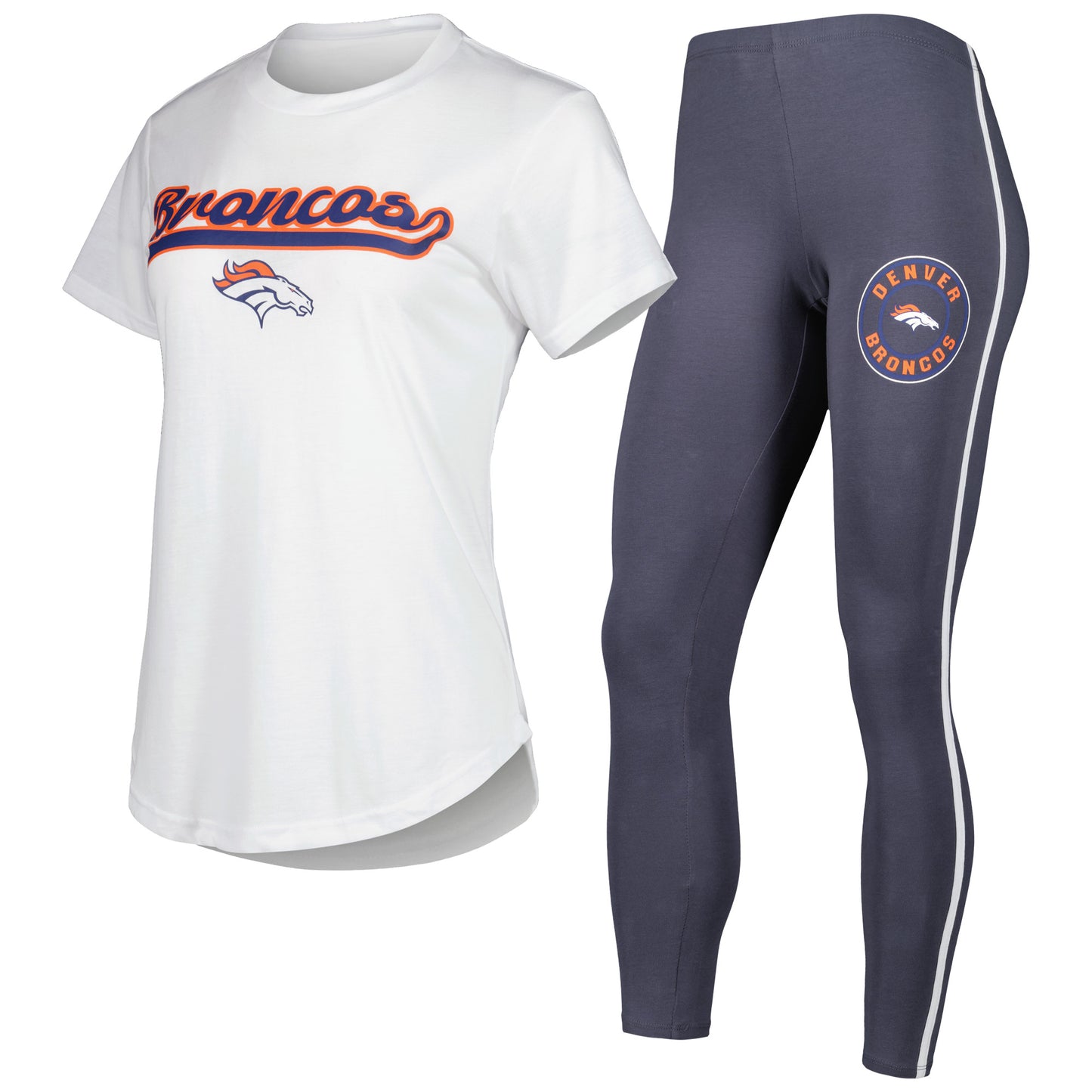 Women's Concepts Sport White/Charcoal Denver Broncos Sonata T-Shirt & Leggings Sleep Set