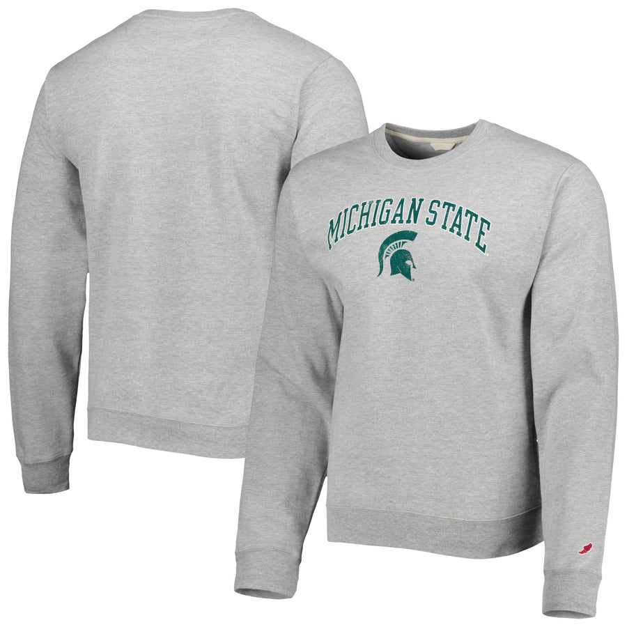 Men's League Collegiate Wear Heather Gray Michigan State Spartans 1965 Arch Essential Lightweight Pullover Sweatshirt