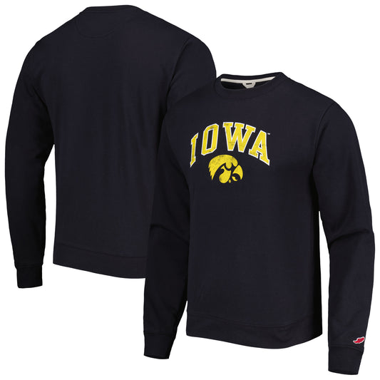 Men's League Collegiate Wear Black Iowa Hawkeyes 1965 Arch Essential Lightweight Pullover Sweatshirt