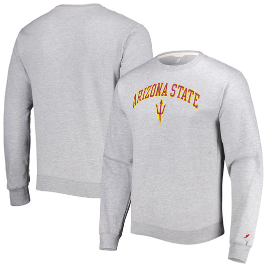 Men's League Collegiate Wear Gray Arizona State Sun Devils 1965 Arch Essential Lightweight Pullover Sweatshirt