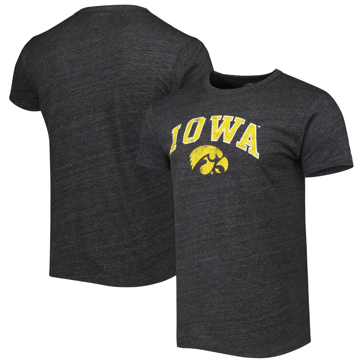 Men's League Collegiate Wear Heather Charcoal Iowa Hawkeyes 1965 Arch Victory Falls Tri-Blend T-Shirt