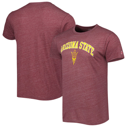 Men's League Collegiate Wear Heather Maroon Arizona State Sun Devils 1965 Arch Victory Falls Tri-Blend T-Shirt