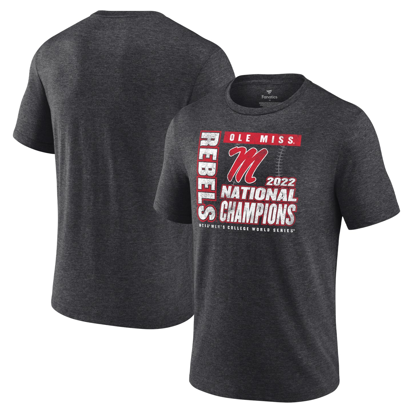 Men's Fanatics Heathered Charcoal Ole Miss Rebels 2022 NCAA Men's Baseball College World Series Champions Pitching Mound Tri-Blend T-Shirt