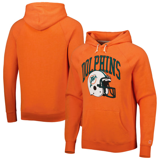 Men's Homage Orange Miami Dolphins Retro Helmet Tri-Blend Raglan Pullover Hoodie