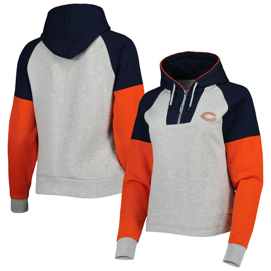 Women's Antigua  Heather Gray Chicago Bears Lightweight Jackpot Raglan Half-Zip Pullover Hoodie