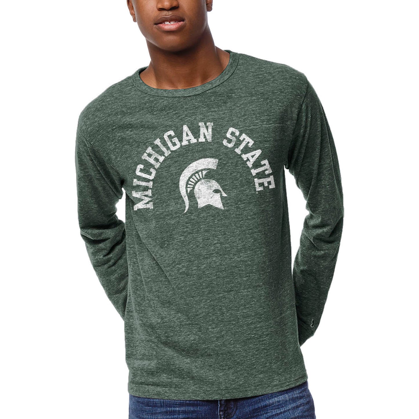 Men's League Collegiate Wear Heathered Green Michigan State Spartans Victory Falls Long Sleeve T-Shirt