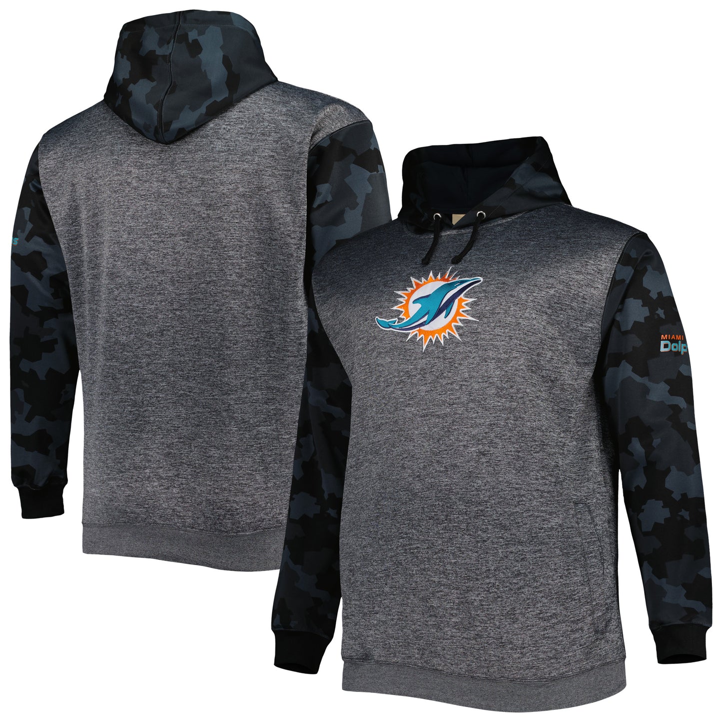 Men's Fanatics Heather Charcoal Miami Dolphins Big & Tall Camo Pullover Hoodie