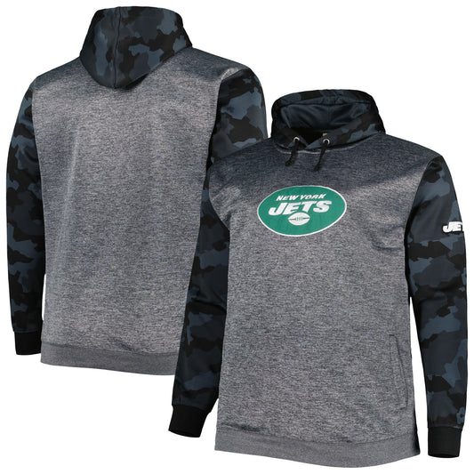 Men's Fanatics Heather Charcoal New York Jets Big & Tall Camo Pullover Hoodie