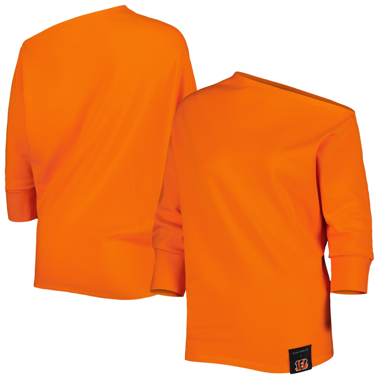 Women's KIYA TOMLIN Orange Cincinnati Bengals Twisted Tri-Blend Asymmetrical 3/4-Dolman Sleeve Sweatshirt