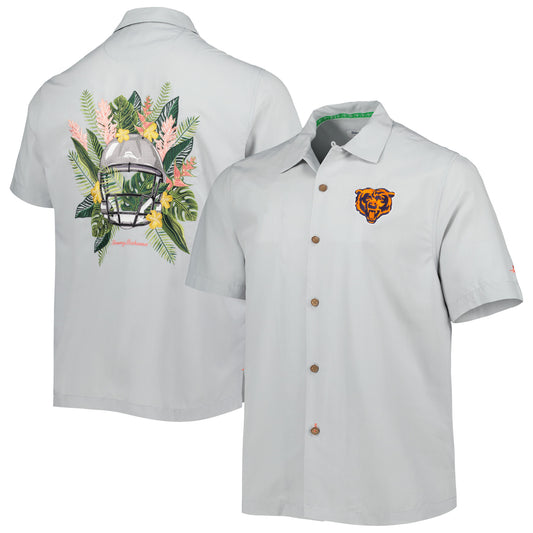 Men's Tommy Bahama Gray Chicago Bears Coconut Point Frondly Fan Camp IslandZone Button-Up Shirt