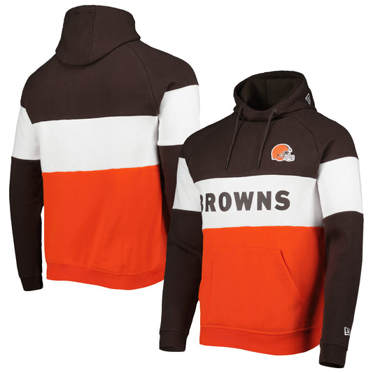 Men's New Era Orange Cleveland Browns Colorblock Current Pullover Hoodie