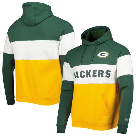 Men's New Era Gold Green Bay Packers Colorblock Current Pullover Hoodie