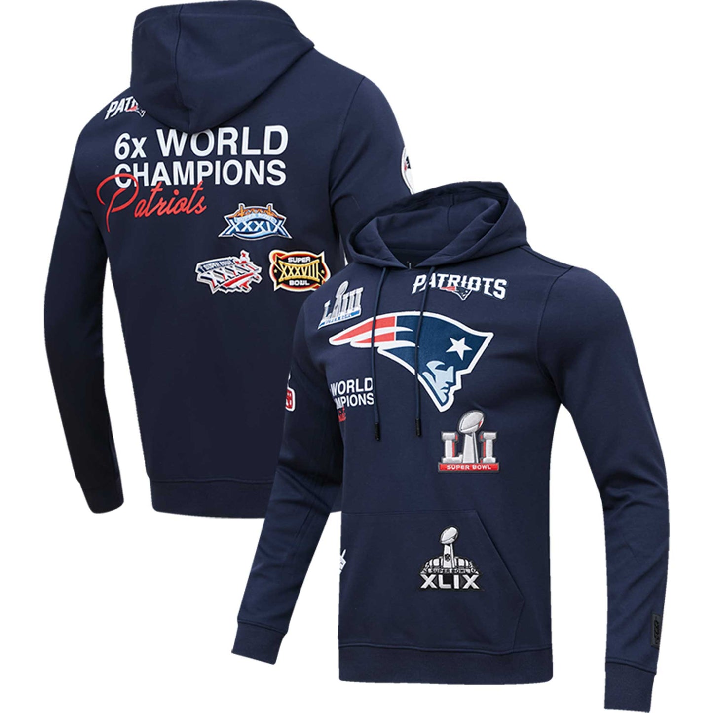 Men's Pro Standard Navy New England Patriots 6x Super Bowl Champions Pullover Hoodie