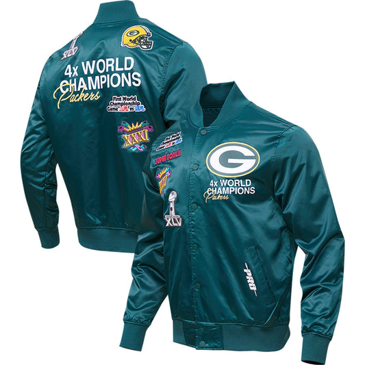 Men's Pro Standard Green Green Bay Packers Championship Satin Full-Snap Varsity Jacket