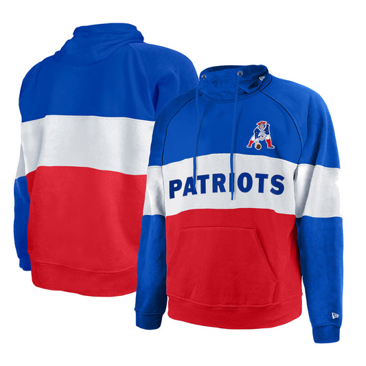 Men's New Era Red New England Patriots Big & Tall Throwback Colorblock Raglan Pullover Hoodie