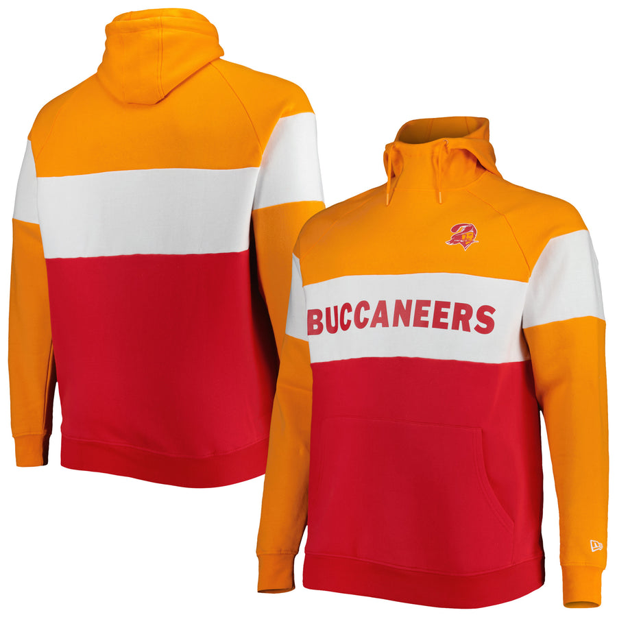 Men's New Era Red Tampa Bay Buccaneers Big & Tall Throwback Colorblock Raglan Pullover Hoodie