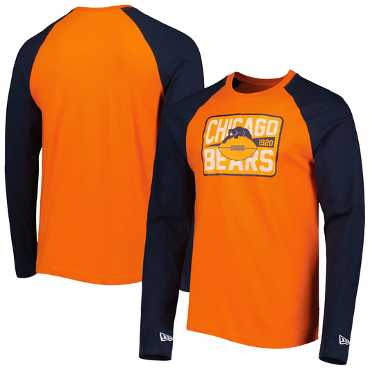 Men's New Era Orange Chicago Bears Throwback Raglan Long Sleeve T-Shirt