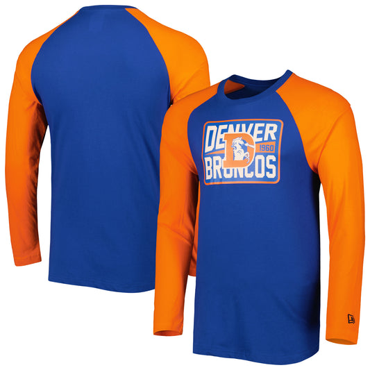 Men's New Era Royal Denver Broncos Throwback Raglan Long Sleeve T-Shirt