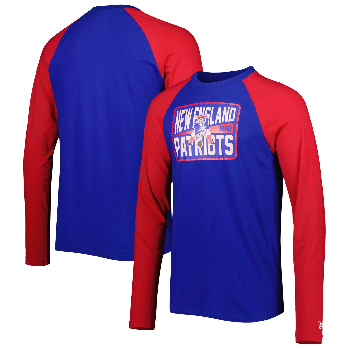 Men's New Era Royal New England Patriots Throwback Raglan Long Sleeve T-Shirt