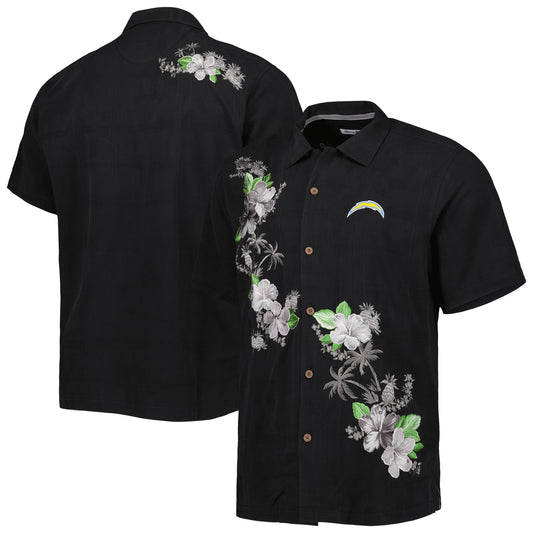 Men's Tommy Bahama Black Los Angeles Chargers Sport Azule Oasis Camp Button-Up Shirt