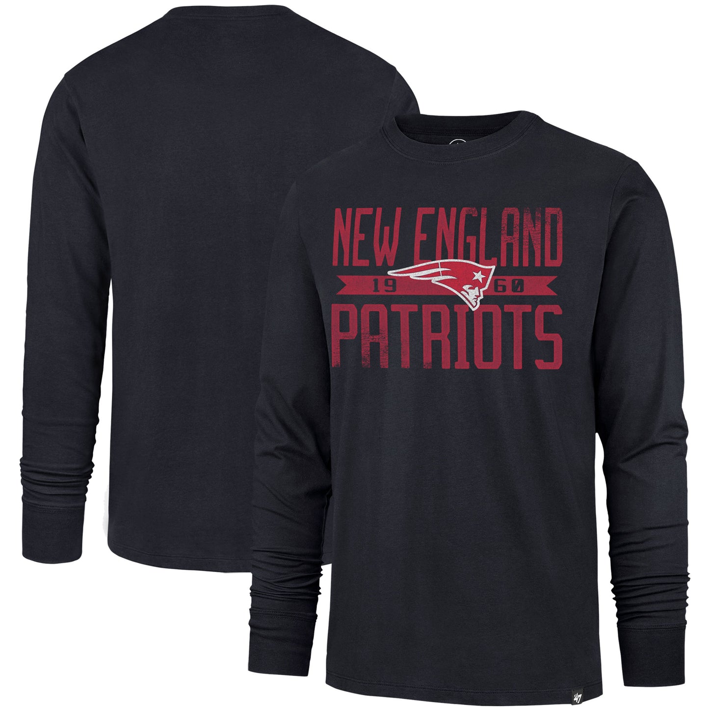 Men's '47 Navy New England Patriots Brand Wide Out Franklin Long Sleeve T-Shirt