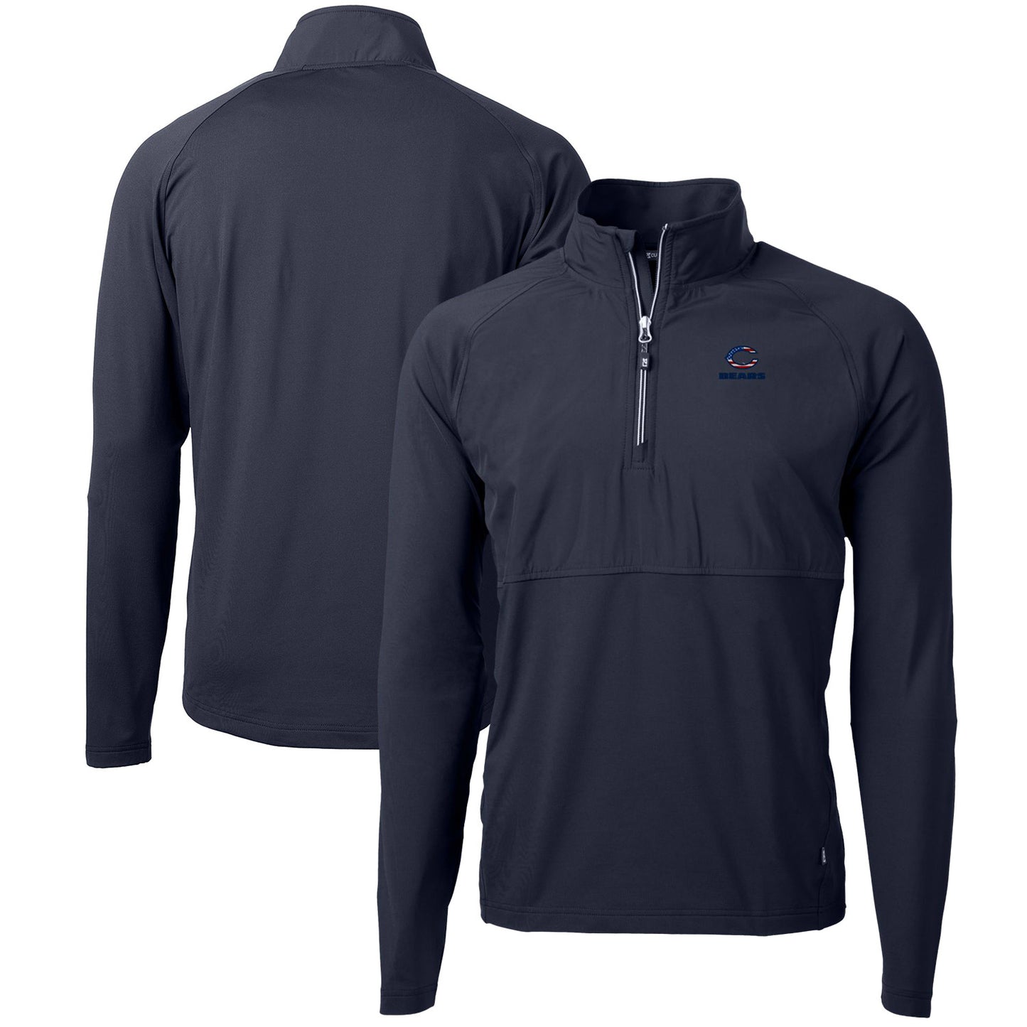 Men's Cutter & Buck Navy Chicago Bears Adapt Eco Knit Hybrid Recycled Quarter-Zip Pullover Top