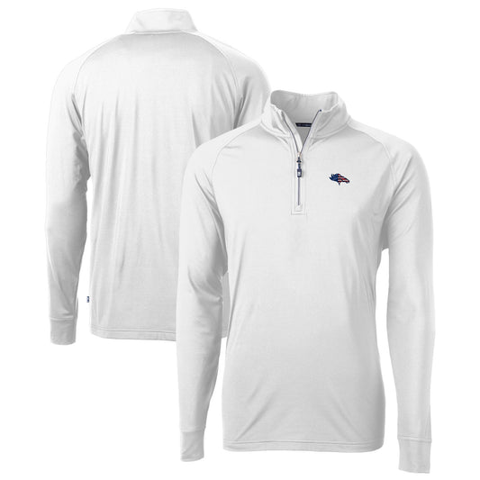 Men's Cutter & Buck White Denver Broncos Team Adapt Eco Knit Hybrid Recycled Quarter-Zip Pullover Top