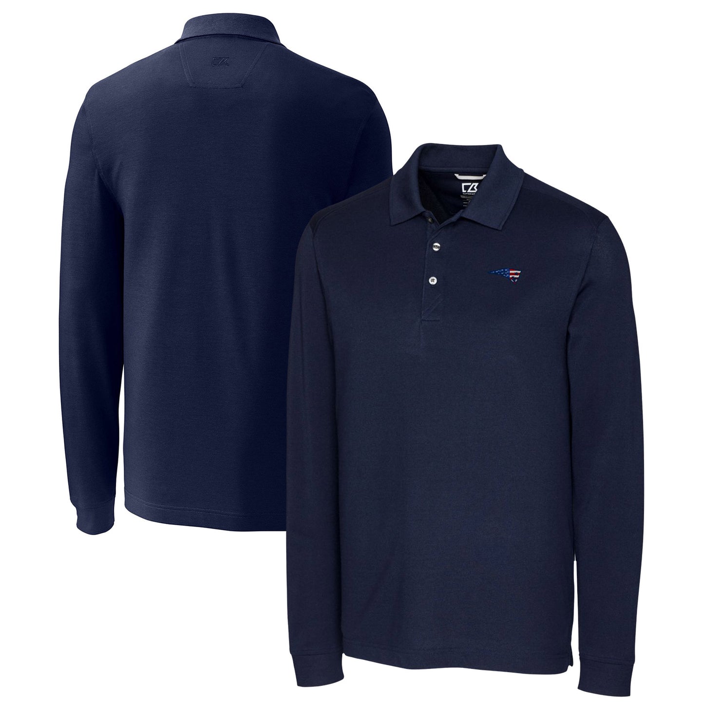 Men's Cutter & Buck Navy New England Patriots Advantage Pique Long Sleeve Polo