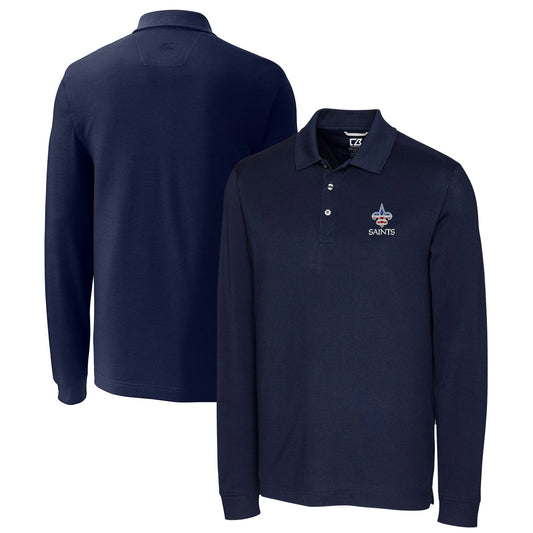 Men's Cutter & Buck Navy New Orleans Saints Advantage Pique Long Sleeve Polo