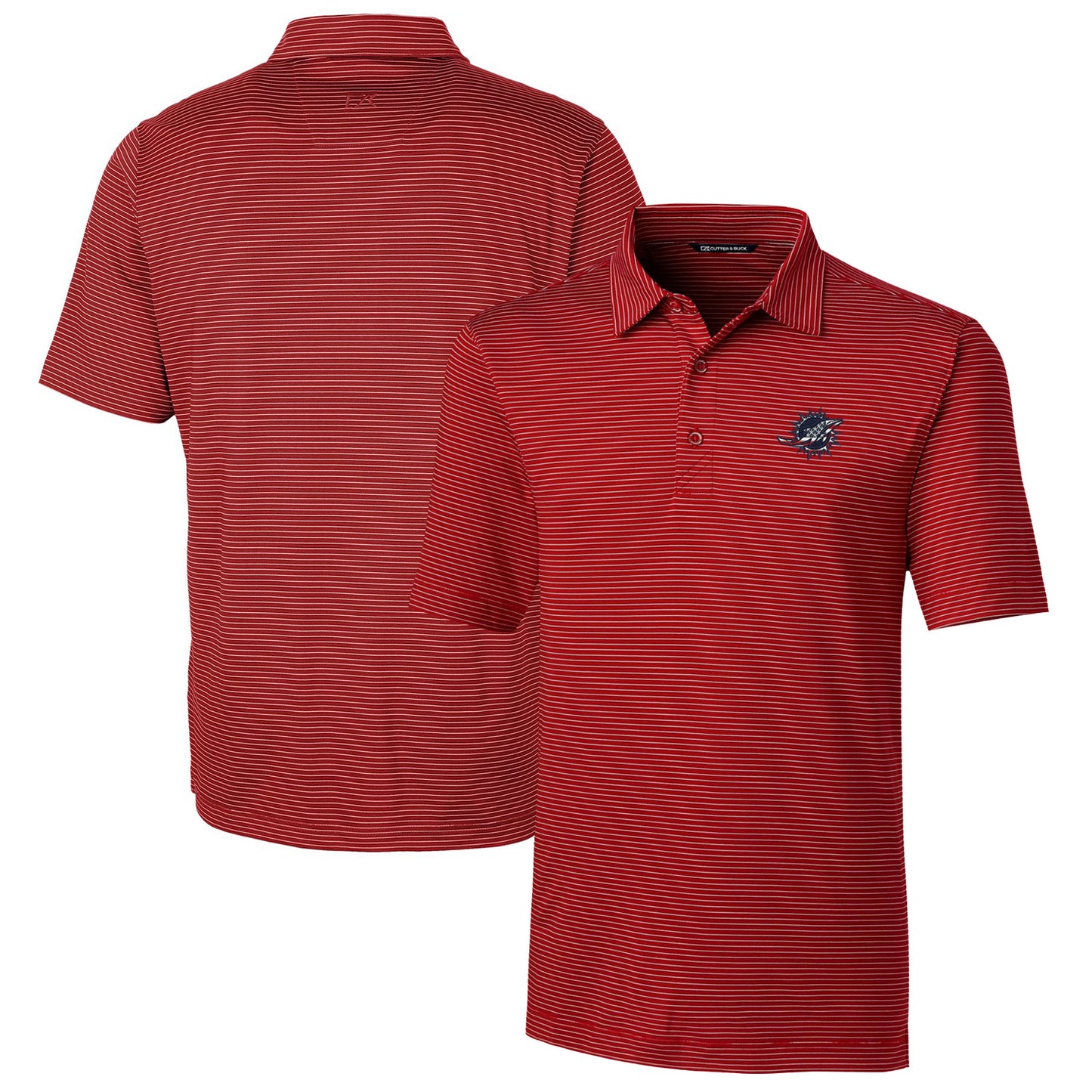 Men's Cutter & Buck Cardinal Miami Dolphins Forge Pencil Stripe Polo