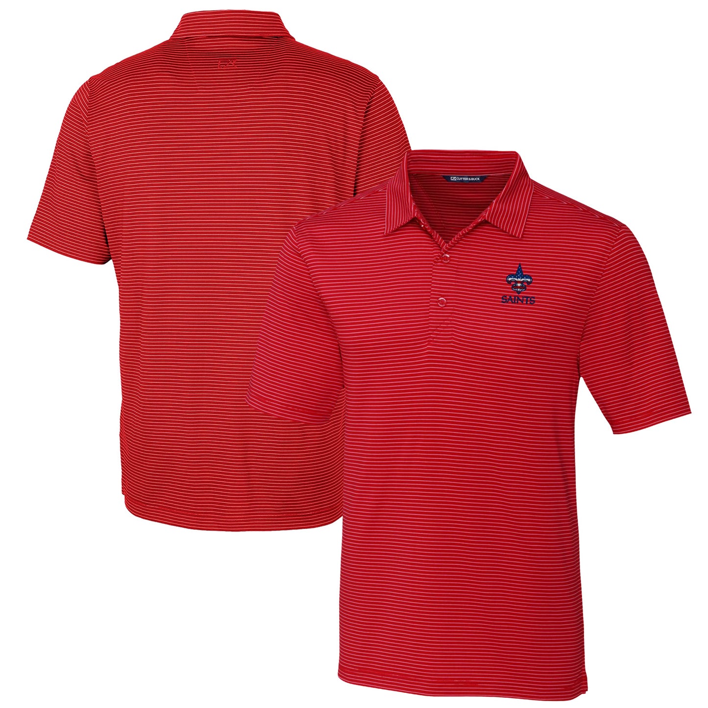 Men's Cutter & Buck Red New Orleans Saints Forge Pencil Stripe Polo