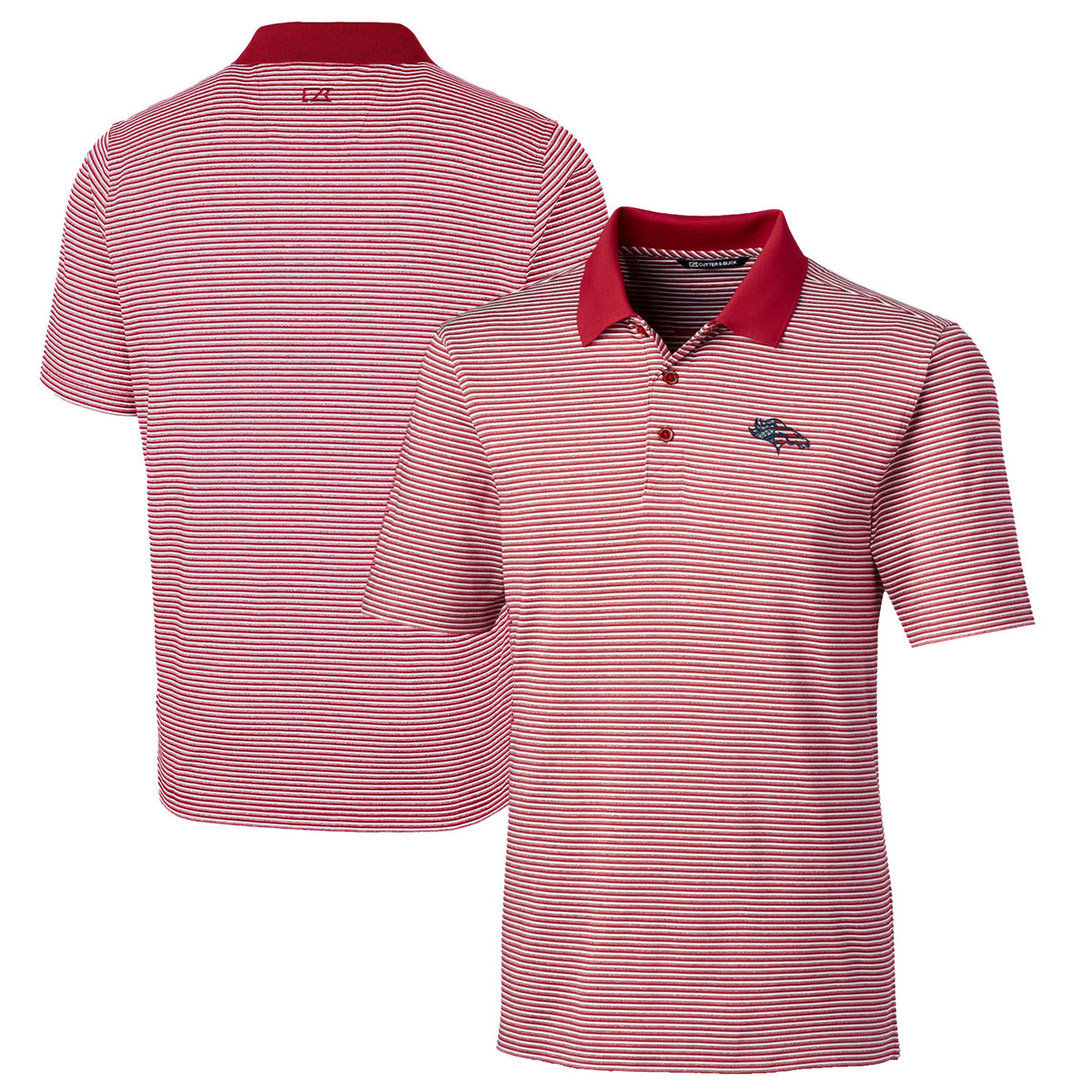 Men's Cutter & Buck Cardinal Denver Broncos Team Forge Tonal Stripe Stretch Polo