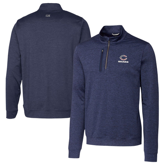 Men's Cutter & Buck Heathered Navy Chicago Bears Stealth Quarter-Zip Pullover Top