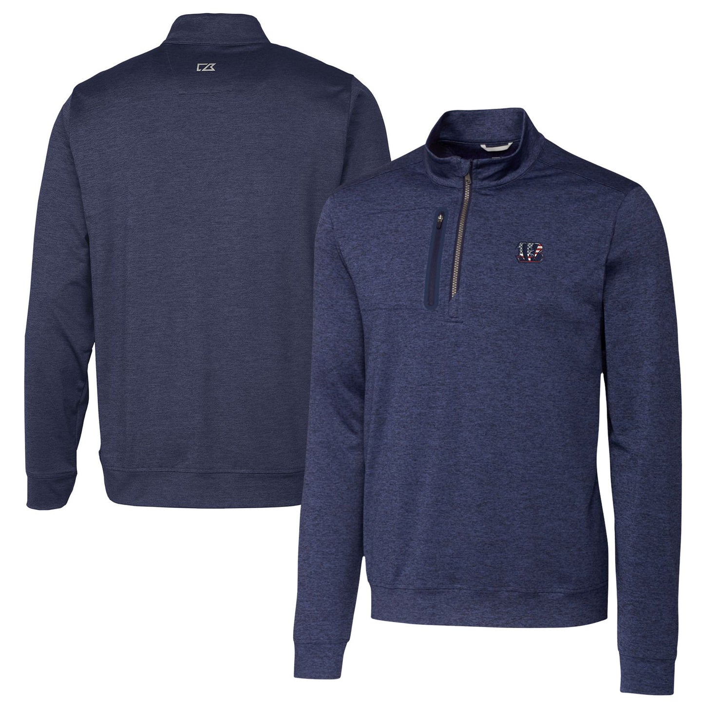 Men's Cutter & Buck Heathered Navy Cincinnati Bengals Stealth Quarter-Zip Pullover Top