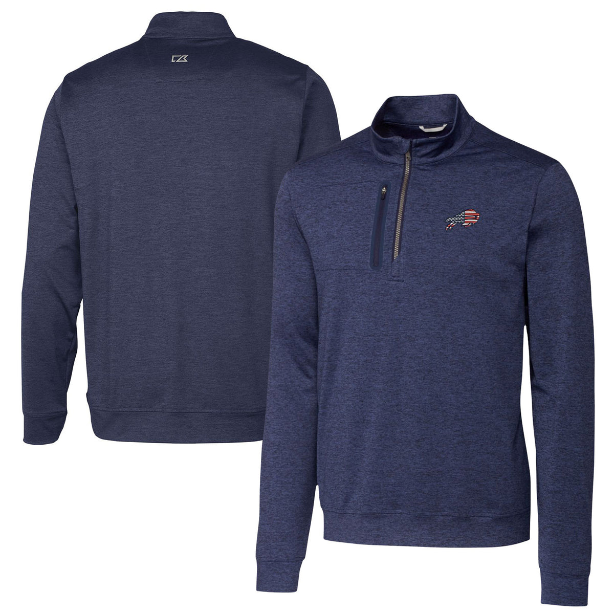 Men's Cutter & Buck Heathered Navy Buffalo Bills Stealth Quarter-Zip Pullover Top