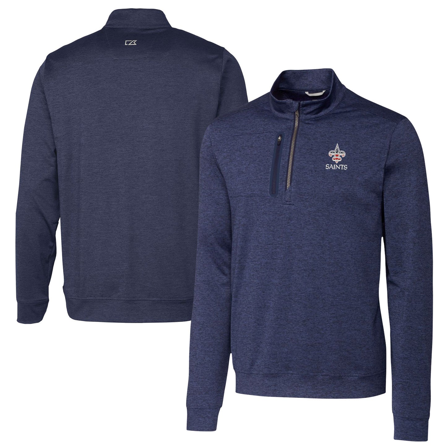 Men's Cutter & Buck Heathered Navy New Orleans Saints Stealth Quarter-Zip Pullover Top