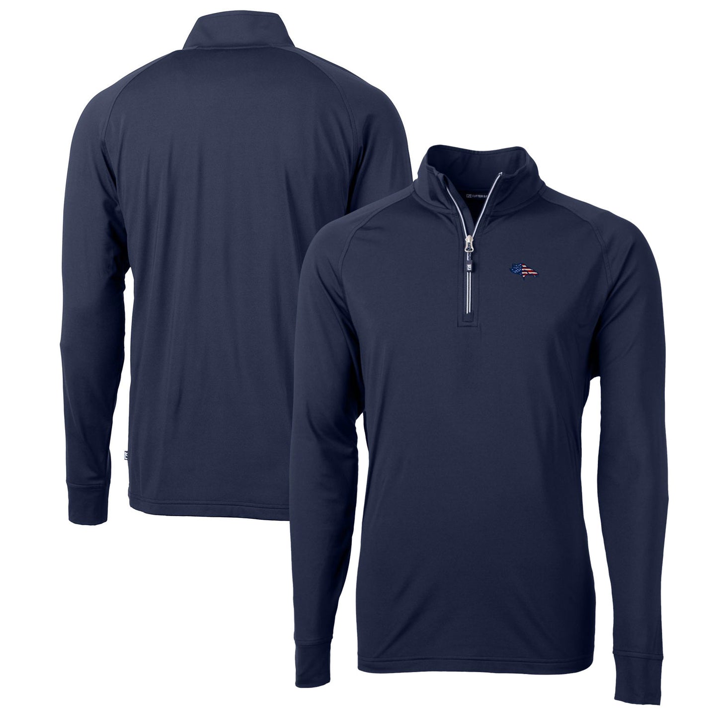 Men's Cutter & Buck Navy Denver Broncos Big & Tall Adapt Eco Knit Stretch Recycled Quarter-Zip Pullover Top
