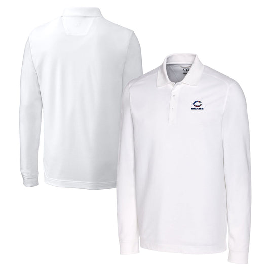 Men's Cutter & Buck White Chicago Bears Big & Tall Advantage Tri-Blend Pique Long Sleeve Polo