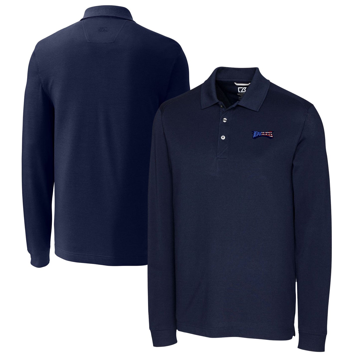 Men's Cutter & Buck Navy Philadelphia Eagles Big & Tall Advantage Tri-Blend Pique Long Sleeve Polo