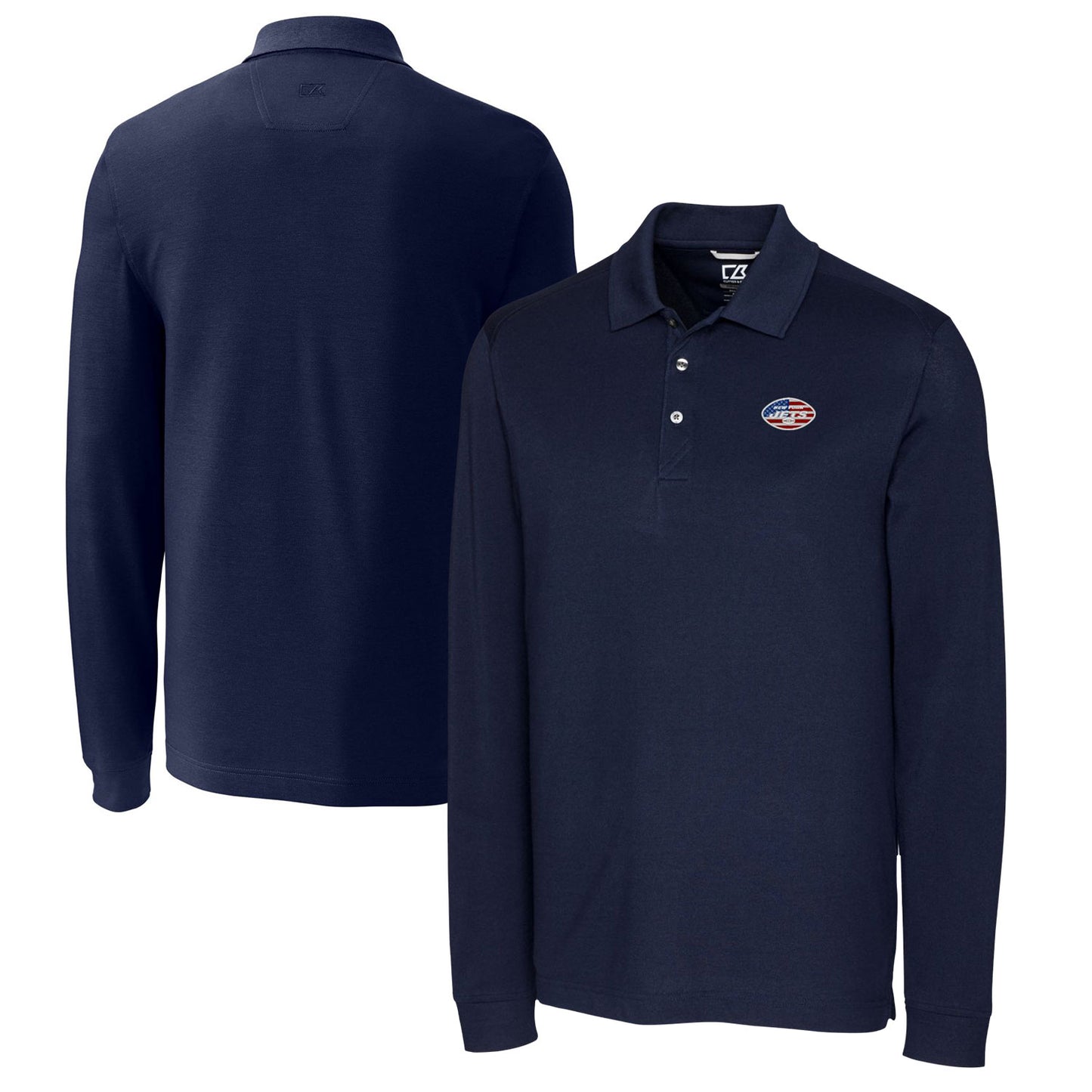 Men's Cutter & Buck Navy New York Jets Big & Tall Advantage Tri-Blend Pique Long Sleeve Polo