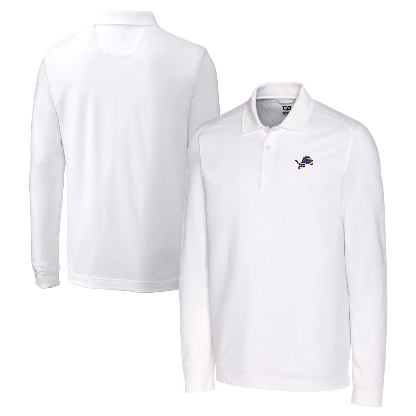 Men's Cutter & Buck White Detroit Lions Big & Tall Advantage Tri-Blend Pique Long Sleeve Polo