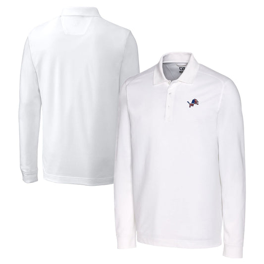 Men's Cutter & Buck White Detroit Lions Big & Tall Advantage Tri-Blend Pique Long Sleeve Polo